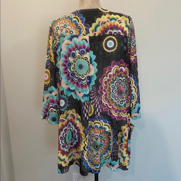 Joseph Ribkoff Multi-Colour Mandala Print Mesh Cardigan Size Large Artsy Boho - Picture 9 of 15